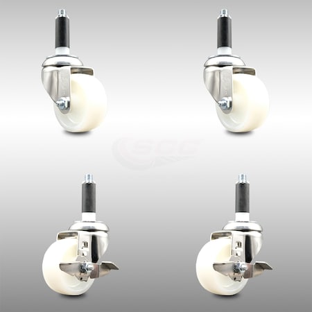 Service Caster 3 Inch 316SS Nylon Wheel Swivel 7/8 Inch Expanding Stem Caster Brake SCC, 2PK SCC-SS316EX20S314-NYS-2-TLB-2-78